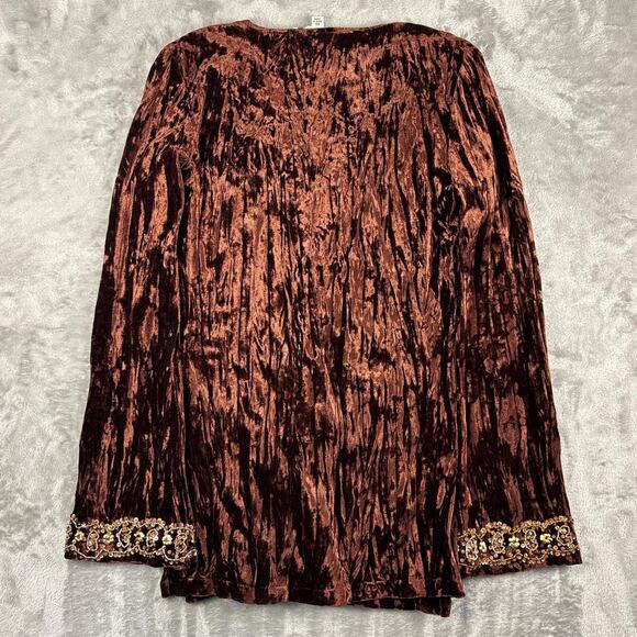 Vintage Page Brown Velvet Embellished V-neck Long-sleeve Top Size XS - Picture 2 of 6